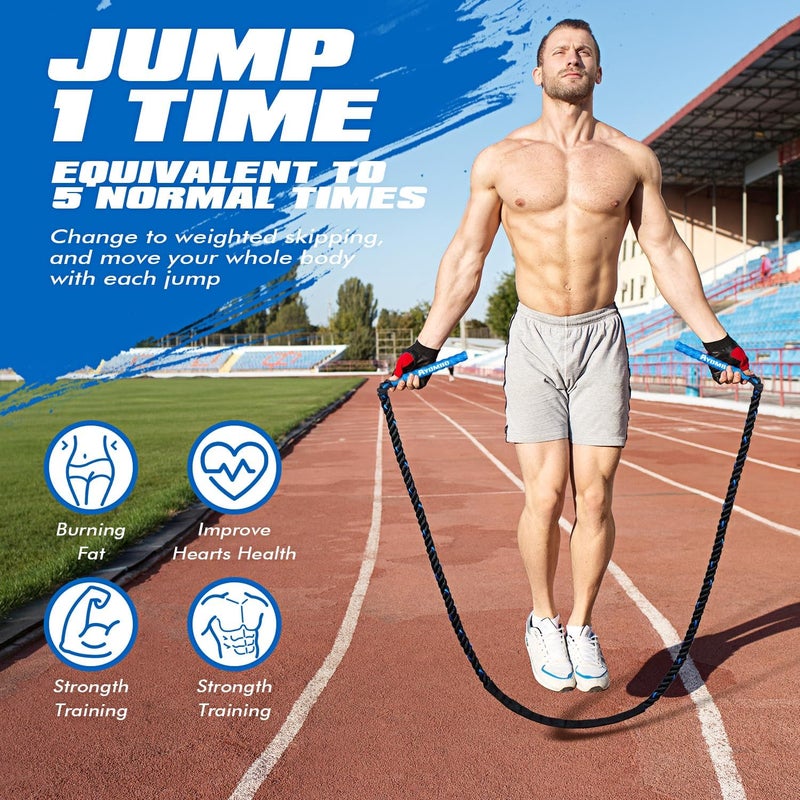 Ayombo Jump Rope, Weighted Jump Rope for Fitness, Boxing Equipment Jump Ropes for Men Women, Battle Skipping Ropes for Exercise, Suitable for Boxing, Cardio, Training Muscle Speed Home Gym Workout Equipment - Image 2